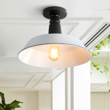 Camila 14" Classic Industrial Indoor/Outdoor Iron LED Semi Flush Mount - JONATHAN Y